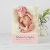 ほこりモダンバラベビーガールフォトコラージュ誕生 案内状 (スタンド正面)