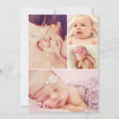 ほこりモダンバラベビーガールフォトコラージュ誕生 案内状 (裏面)