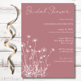 ほこりモダンバラ&ホワイトワイルドフラワーブライダルシャワー 招待状