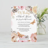 ほこりモダンピンクフローラ蝶バーチャルシャワー 招待状 (スタンド正面)