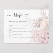 ほこりモダンピンク色の花模様結婚式RSVP インビテーションポストカード (正面)