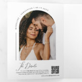 ほこりモダン紫色のアーチ写真QRコード結婚s 三つ折り招待状 (内部最初)