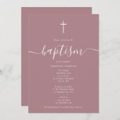 ほこりモダン赤面バラピンク《キリスト教》洗礼式や命名式バプテスマ 招待状 (正面/裏面)