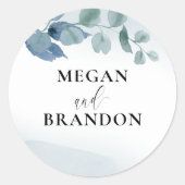 ほこりユーカリパーソナライズされた結婚ス封筒 ラウンドシール (正面)