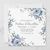 ほこり染みたパステルブルーの花の写真エンゲージメントパーティー (裏面)