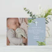 ほこり染みた青い緑の写真 洗礼 誕生 サンキューカード (スタンド正面)