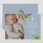 ほこり染みた青い緑の写真 洗礼 誕生 サンキューカード (正面/裏面)