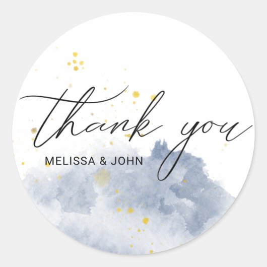 ほこり染みのゴールドと青のモノグラム　ありがとう ラウンドシール (正面)