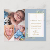 ほこり染みの青い葉の写真コラージュ 洗礼感謝祭 ポストカード (正面)