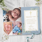 ほこり染みの青い葉の写真コラージュ 洗礼感謝祭 ポストカード