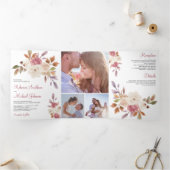 ほこり素朴バラピンクとアイボリーフローラ結婚ズ 三つ折り招待状 (内部)