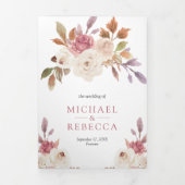 ほこり素朴バラピンクとアイボリーフローラ結婚ズ 三つ折り招待状 (カバー)