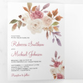 ほこり素朴バラピンクとアイボリーフローラ結婚ズ 三つ折り招待状 (内部最初)