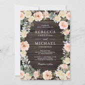 ほこり素朴ピーチフローラQRコードウッド結婚ズ 招待状 (正面)