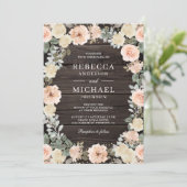 ほこり素朴ピーチフローラQRコードウッド結婚ズ 招待状 (スタンド正面)