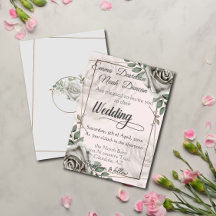 ほこり素朴白バラ花結婚式招待状