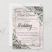 ほこり素朴白バラ花結婚式招待状 招待状 (正面)