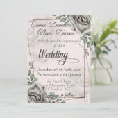 ほこり素朴白バラ花結婚式招待状 招待状 (スタンド正面)