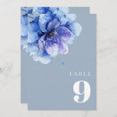 ほこり青エレガント水色フローラテーブル番号 招待状 (正面/裏面)