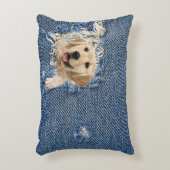ほころびたデニムホールのゴールデンレトリバー アクセントクッション (正面(垂直))