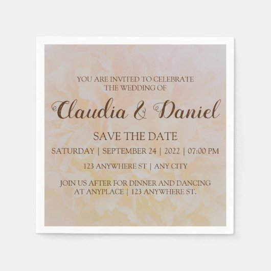 ほこエレガントシンプルの牡丹フローラ結婚式 スタンダードカクテルナプキン (正面)