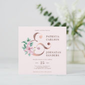 ほこエレガントモダンしたピンクの金ゴールド結婚フローラ 招待状 (スタンド正面)