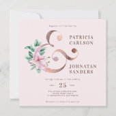 ほこエレガントモダンしたピンクの金ゴールド結婚フローラ 招待状 (正面)