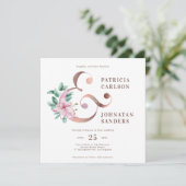 ほこエレガントモダンしたピンクの金ゴールド結婚フローラ 招待状 (スタンド正面)