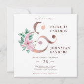 ほこエレガントモダンしたピンクの金ゴールド結婚フローラ 招待状 (正面)
