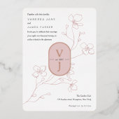 ほこシンプルのバラモダンフローラバラ金ゴールド結婚の 箔招待状 (正面)