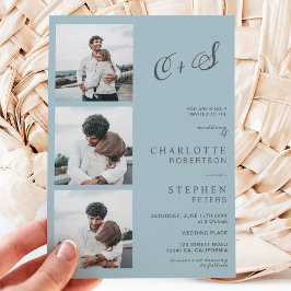 ほこモダンの青カジュアルいイニシャル結婚写真 招待状