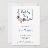 ほっこりとネイビー フローラル ジオメトリック | 誕生日パーティー 招待状 (正面)