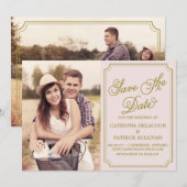 ほっこりゴールドの whimsicalな結婚式のSave the Dateのお知らせ セーブザデート (正面/裏面)