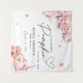 ほっこりピンクのパンプキン ゴールドリーフの女の子ベビーシャワー タペストリー