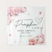 ほっこりピンクのパンプキン ゴールドリーフの女の子ベビーシャワー タペストリー