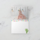 ほっこりピンクのラマとサボテンの写真ありがとうカード カード (内部)