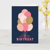 ほっこりピンクの偽金風船 青い背景のハッピーバースデーカード カード (黄色い花)