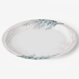 ほっこりピンクの水彩幾何学ボタニカルウェディング ペーパープレート