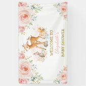 ほっこりピンクの花と動物のウェルカムベイビー 横断幕 (縦)