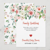 ほっこりピンクの花のファミリー トラディション ベビーシャワー 案内状 (正面/裏面)