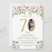 ほっこりピンクの花の写真 70周年記念 招待状 (正面)