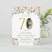 ほっこりピンクの花の写真 70周年記念 招待状 (スタンド正面)