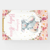 ほっこりピンクの花の象 赤ちゃんのお披露目歓迎 横断幕 (横)