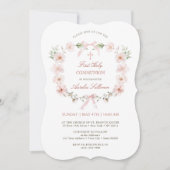 ほっこりピンクの花フレーム　初めての聖体拝領 招待状 (正面)