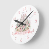 ほっこりピンクの花柄プリンセス城の絵本風デコレーション ラウンド壁時計 (傾斜)