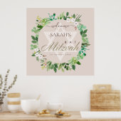 ほっこりピンクの葉のリース スターバツミツバ祝福歓迎 ポスター (キッチン)