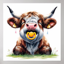 ほっこりフラワーベイビー ハイランドカウ ポスター