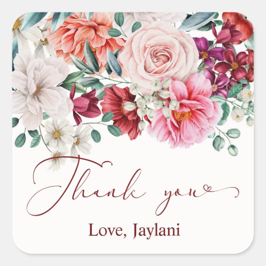 ほっこりフラワーワーク ペオニー お礼 スクエアシール (正面)