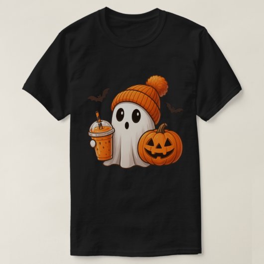 ほっこり秋のハロウィン – かわいいおばけのパンプキン Tシャツ (デザイン正面)