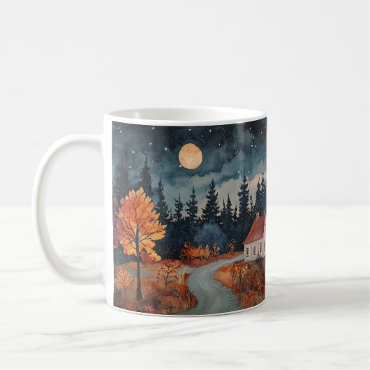 ほっこり秋の別荘 秋の夜 水彩画アート コーヒーマグカップ (左)